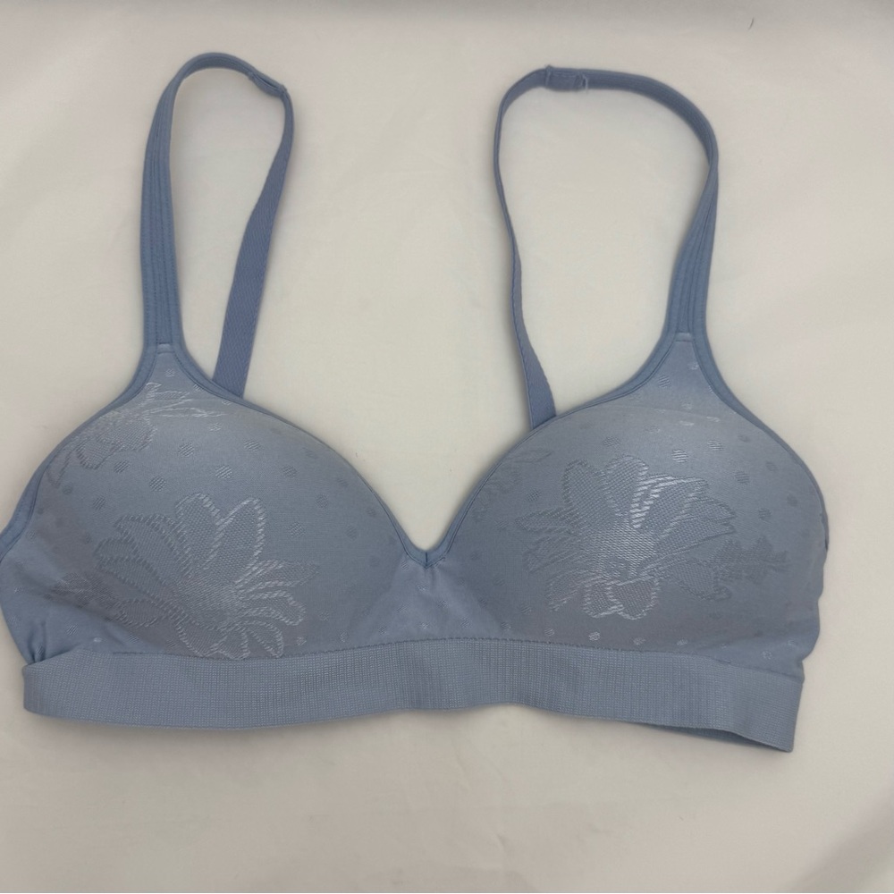 Hanes Blue Seamless Wireless Padded Bra XS Floral Comfort